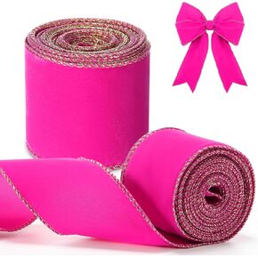 Riceshoot 2 Rolls Christmas Velvet Ribbon 2.5 Inch 20 Yards Xmas Velvet Wired Ribbon with Gold Edge for Christmas Tree Decorations Wreath Bow Making (Black) in Kuwait