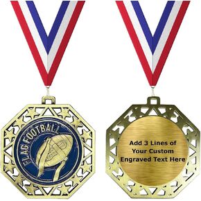 Express Medals Flag Football Gold Medals Trophy Award with Neck Ribbons EMDC214FFB - (Pack of 10) in Saudi Arabia