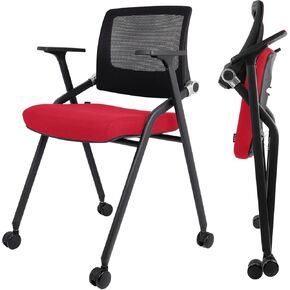2 Pack Foldable Office Chairs with Wheels, Mesh Back, Arms and Portable - Folding Office Chairs for Conference Room Chair, Office Guest & Reception & Meeting Chair - (Red) 300 lbs. in Saudi Arabia