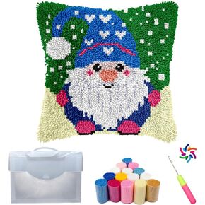 مجموعة خطاف مزلاج جنوم من Cozykeke، مجموعة غطاء وسادة DIY مع قماش مطبوع مسبقًا للبالغين والمبتدئين، مناسبة لديكور المنزل وهدية المهرجانات 17 * 17 بوصة (BX1812) in Kuwait