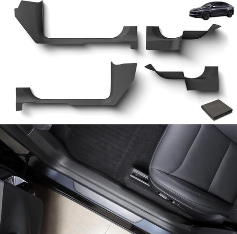 4PCS Door Sill Protectors for Tesla Model Y (Juniper) 2025–2026, TPE Door Entry & Anti-Kick Guards (Front/Rear Sills), Vehicle-Specific Fit, Velcro No-Drilling, Easy Clean, Black in Saudi Arabia