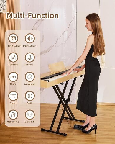 بيانو رقمي 88 مفتاحًا ولوحة مفاتيح شبه مرجحة مع حامل X ودواسة مستدامة، بيانو كهربائي كامل الحجم للمبتدئين للبلوتوث، وضع سماعة الرأس، USB-MIDI in Kuwait