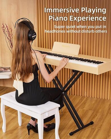 بيانو رقمي 88 مفتاحًا ولوحة مفاتيح شبه مرجحة مع حامل X ودواسة مستدامة، بيانو كهربائي كامل الحجم للمبتدئين للبلوتوث، وضع سماعة الرأس، USB-MIDI in Kuwait