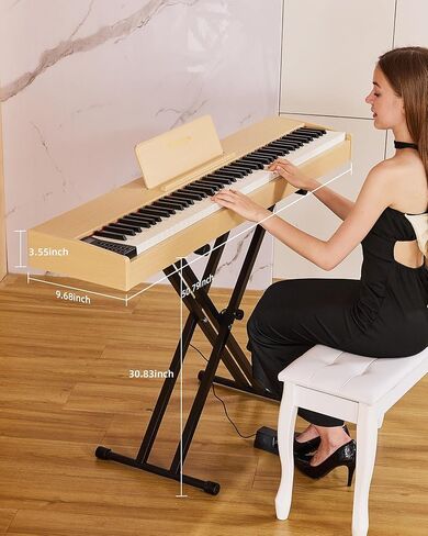 بيانو رقمي 88 مفتاحًا ولوحة مفاتيح شبه مرجحة مع حامل X ودواسة مستدامة، بيانو كهربائي كامل الحجم للمبتدئين للبلوتوث، وضع سماعة الرأس، USB-MIDI in Kuwait