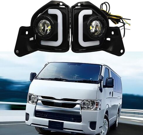 مصباح ضباب القيادة Riloer DRL مع إشارة انعطاف كهرمانية، متوافق مع Toyota 2014-2018 Hiace، ضوء LED أبيض للجري أثناء النهار in Kuwait