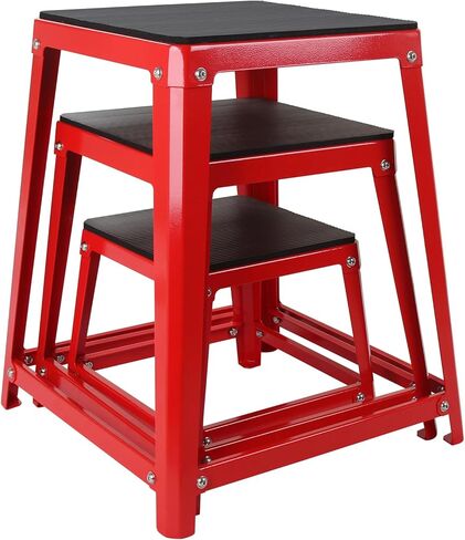 Steel Plyometric Jump Box Set of 4 Black, Anti-Slip Plyo Box for Home Gym Conditioning and Strength Training in Kuwait