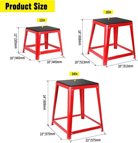 Steel Plyometric Jump Box Set of 4 Black, Anti-Slip Plyo Box for Home Gym Conditioning and Strength Training in Kuwait