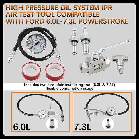 High Pressure Oil System IPR Air Test Tool Compatible with Ford 6.0L-7.3L Powerstroke Diesel with High Pressure Oil System IPR Valve Air Test Fitting Gauge Air Meter in Saudi Arabia