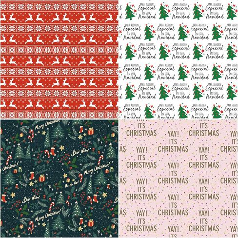 4 Rolls Christmas Wrapping Paper Rolls, 17 Inch x 16.5 Feet per Roll, Totaling 94 sq. ft. – Reindeer, Tree, Snowflake & Pink Letter Designs, Eco-Friendly & Durable Gift Wrap for Christmas Presents and Holiday Decorations in Saudi Arabia