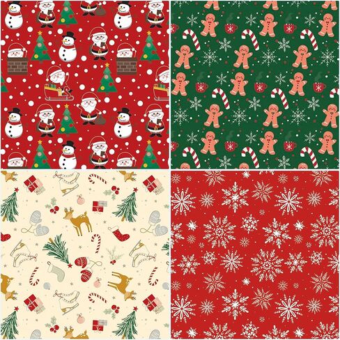 Christmas Wrapping Paper Set of 4 Rolls (93 sq. ft. ttl) With Colorful Holiday Patterns Santa Claus, Reindeer, Christmas Tree, Snowman, snowflakes for Gifts - 17 inches x 16.5 feet Per Roll in Saudi Arabia