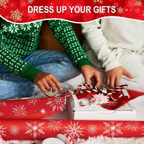 Christmas Wrapping Paper Set of 4 Rolls (93 sq. ft. ttl) With Colorful Holiday Patterns Santa Claus, Reindeer, Christmas Tree, Snowman, snowflakes for Gifts - 17 inches x 16.5 feet Per Roll in Saudi Arabia