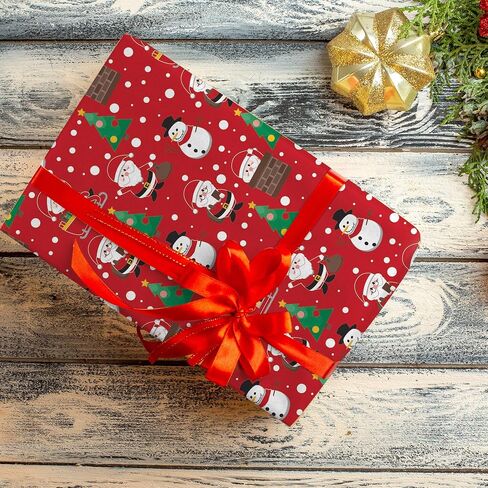 Christmas Wrapping Paper Set of 4 Rolls (93 sq. ft. ttl) With Colorful Holiday Patterns Santa Claus, Reindeer, Christmas Tree, Snowman, snowflakes for Gifts - 17 inches x 16.5 feet Per Roll in Saudi Arabia