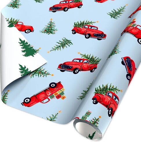 American Greetings Farmhouse Reversible Christmas Wrapping Paper Vintage Gold and White Holiday Gift Wrap (60 sq. ft., 1 Standard Roll Wrap-30 in. x 24 ft.) Reindeer and Pine Tree Forest in Saudi Arabia