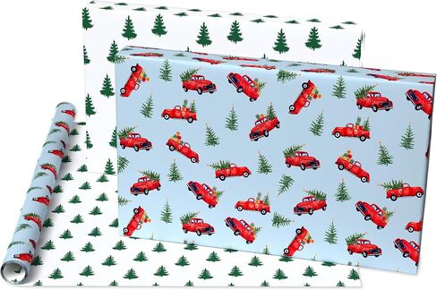 American Greetings Farmhouse Reversible Christmas Wrapping Paper Vintage Gold and White Holiday Gift Wrap (60 sq. ft., 1 Standard Roll Wrap-30 in. x 24 ft.) Reindeer and Pine Tree Forest in Saudi Arabia