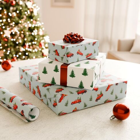 American Greetings Farmhouse Reversible Christmas Wrapping Paper Vintage Gold and White Holiday Gift Wrap (60 sq. ft., 1 Standard Roll Wrap-30 in. x 24 ft.) Reindeer and Pine Tree Forest in Saudi Arabia