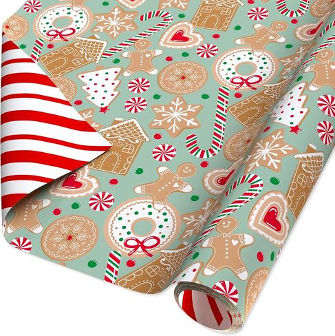 American Greetings Farmhouse Reversible Christmas Wrapping Paper Vintage Gold and White Holiday Gift Wrap (60 sq. ft., 1 Standard Roll Wrap-30 in. x 24 ft.) Reindeer and Pine Tree Forest in Saudi Arabia