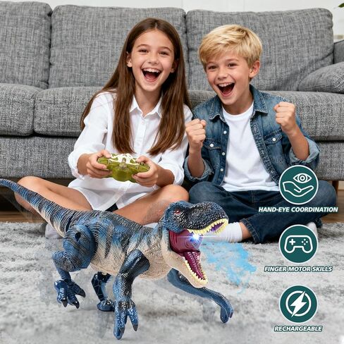 2.4GHz Remote Control Walking Dinosaur Toy for Kids - Birthday Gifts for Boys Ages 3-5 5-7 8-12, Interactive Dino with Roaring Sound, Cool Lights & Mist Spray in Kuwait