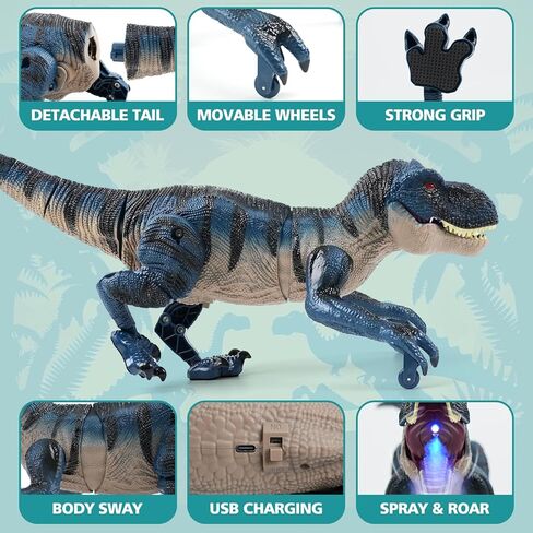 2.4GHz Remote Control Walking Dinosaur Toy for Kids - Birthday Gifts for Boys Ages 3-5 5-7 8-12, Interactive Dino with Roaring Sound, Cool Lights & Mist Spray in Kuwait