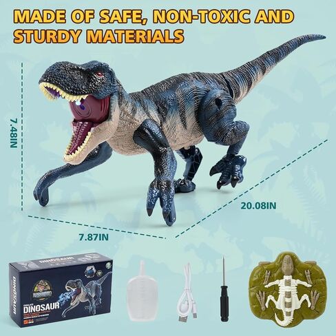 2.4GHz Remote Control Walking Dinosaur Toy for Kids - Birthday Gifts for Boys Ages 3-5 5-7 8-12, Interactive Dino with Roaring Sound, Cool Lights & Mist Spray in Kuwait
