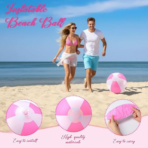 Lunmon 24 Pieces Pink and White Inflatable Beach Ball Round Pool PVC Balls Bulk Pool Party Favors Blow up Pool Game Toys for Swimming Pool Summer Hawaiian Tropical Theme Party Supplies in Saudi Arabia