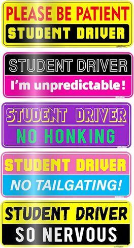 5PCS Student Driver Car Magnets, Funny Reflective Magnetic Bumper Sticker Set, Removable Novice Rookie Safety Attention Sign for Accessories Bumper, 10 x 3.5 Inch (Student Driver) in Saudi Arabia