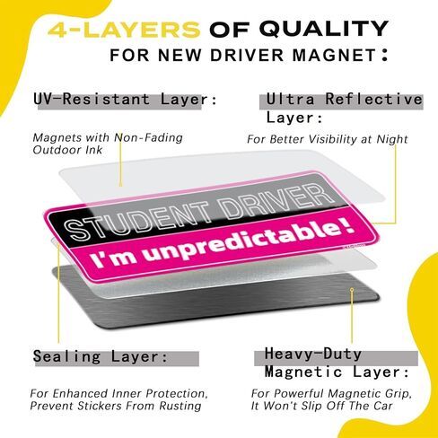 5PCS Student Driver Car Magnets, Funny Reflective Magnetic Bumper Sticker Set, Removable Novice Rookie Safety Attention Sign for Accessories Bumper, 10 x 3.5 Inch (Student Driver) in Saudi Arabia