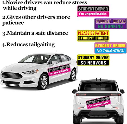 5PCS Student Driver Car Magnets, Funny Reflective Magnetic Bumper Sticker Set, Removable Novice Rookie Safety Attention Sign for Accessories Bumper, 10 x 3.5 Inch (Student Driver) in Saudi Arabia