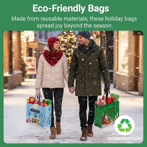 habgp 20 Pack Christmas Gift Bags Assorted Sizes with Handle, Reusable Tote Gift Bags Includes 4 Large 8 Medium 8 Small, Non-Woven Christmas Bags for Gifts Xmas Party Holiday Favors in Saudi Arabia