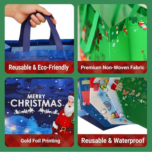 habgp 20 Pack Christmas Gift Bags Assorted Sizes with Handle, Reusable Tote Gift Bags Includes 4 Large 8 Medium 8 Small, Non-Woven Christmas Bags for Gifts Xmas Party Holiday Favors in Saudi Arabia
