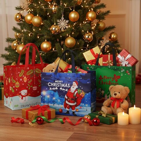 habgp 20 Pack Christmas Gift Bags Assorted Sizes with Handle, Reusable Tote Gift Bags Includes 4 Large 8 Medium 8 Small, Non-Woven Christmas Bags for Gifts Xmas Party Holiday Favors in Saudi Arabia