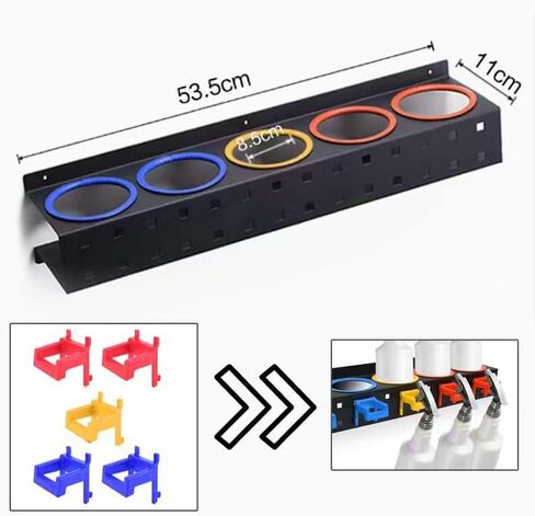 Spray Bottle Storage Rack with Extra Abrasive Holder, Wall Mount Hanging Rail Car Beauty Shop Accessory Display Auto Cleaning Detailing Tools Hanger Bottle Organizer in Kuwait