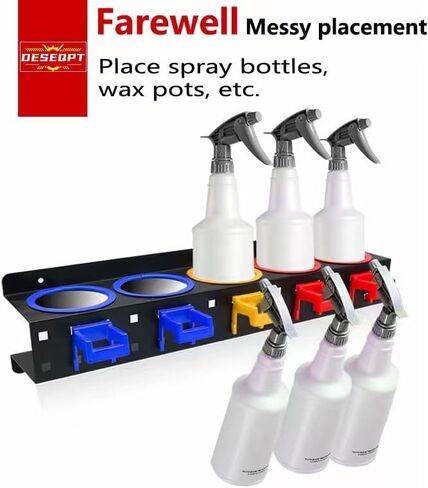 Spray Bottle Storage Rack with Extra Abrasive Holder, Wall Mount Hanging Rail Car Beauty Shop Accessory Display Auto Cleaning Detailing Tools Hanger Bottle Organizer in Kuwait
