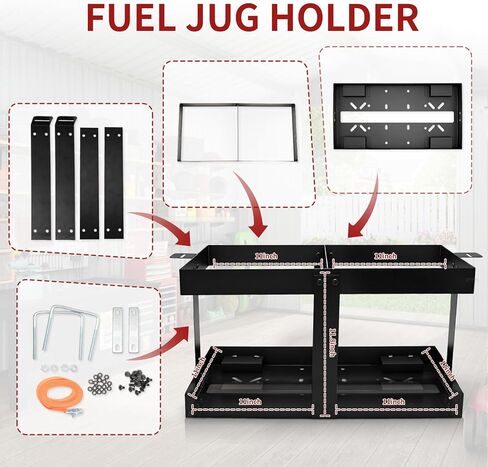 ترقية حامل إبريق الوقود، حامل علبة غاز أسود للمقطورة، دعم قوي بأربعة اتجاهات، يناسب حاويتي وقود سعة 5 جالون، متوافق مع علبة غاز Vp in Kuwait
