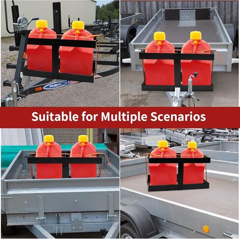 ترقية حامل إبريق الوقود، حامل علبة غاز أسود للمقطورة، دعم قوي بأربعة اتجاهات، يناسب حاويتي وقود سعة 5 جالون، متوافق مع علبة غاز Vp in Kuwait