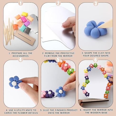 6 Set DIY Christmas Mirror Crafts Irregular Aesthetic Vanity Mirror Frameless with Stand Decorate Your Own Acrylic Mirrors 36 Colors Modeling Clay and Sculpting Tools for Christmas Party in Saudi Arabia