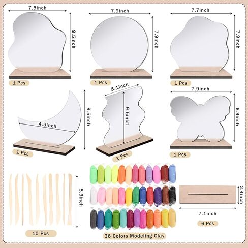 6 Set DIY Christmas Mirror Crafts Irregular Aesthetic Vanity Mirror Frameless with Stand Decorate Your Own Acrylic Mirrors 36 Colors Modeling Clay and Sculpting Tools for Christmas Party in Saudi Arabia