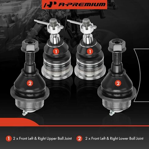 مجموعة A-Premium مكونة من 4 قطع، مجموعة مفاصل كروية أمامية علوية وسفلية، متوافقة مع شيفروليه وجي إم سي وهامر - سيلفرادو/سييرا 1500/2500/3500 (HD & HD Classic) Avalanche 2500 Suburban 2500 Yukon XL 2500 H2 in Kuwait