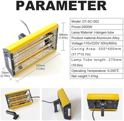 Portable Paint Curing Lamp 1000W/2000W Shortwave Heating Light Repair Tool Handheld for Efficient Curing and Quick Repairs in Saudi Arabia