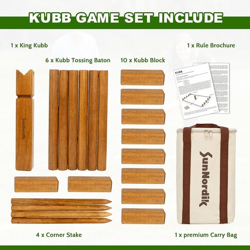 Kubb Yard Game Set, Giant Viking Chess Outdoor Tossing Game with Carry Bag, Rubber Wood Backyard Lawn Game for Kids & Beginner in Saudi Arabia