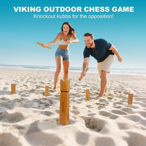 Kubb Yard Game Set, Giant Viking Chess Outdoor Tossing Game with Carry Bag, Rubber Wood Backyard Lawn Game for Kids & Beginner in Saudi Arabia