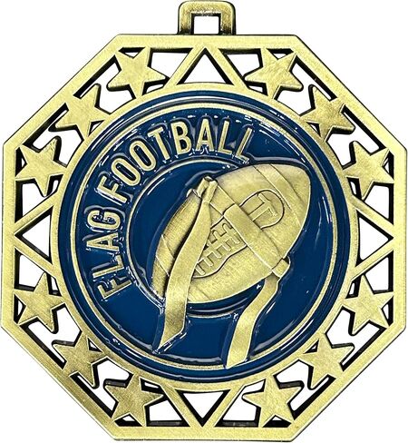 Express Medals Flag Football Gold Medals Trophy Award with Neck Ribbons EMDC214FFB - (Pack of 10) in Saudi Arabia