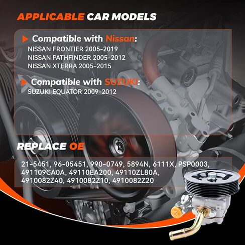 21-5993 مجموعة مضخة التوجيه الكهربائية مع بكرة متوافقة مع Honda Accord 1998-2002 3.0L V6 مضخة مساعدة الطاقة استبدال # 56110P8A003 56110P8CA01 in Kuwait