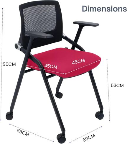 2 Pack Foldable Office Chairs with Wheels, Mesh Back, Arms and Portable - Folding Office Chairs for Conference Room Chair, Office Guest & Reception & Meeting Chair - (Red) 300 lbs. in Saudi Arabia