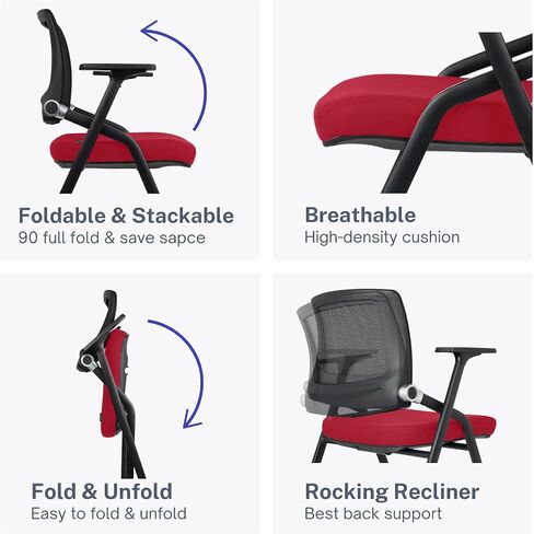 2 Pack Foldable Office Chairs with Wheels, Mesh Back, Arms and Portable - Folding Office Chairs for Conference Room Chair, Office Guest & Reception & Meeting Chair - (Red) 300 lbs. in Saudi Arabia