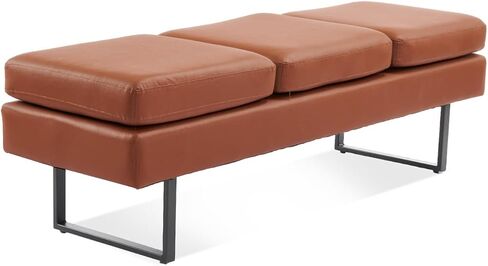 Waiting Room Bench Seating, Salon Reception Chairs 3 Seats Upholstered, 59.5''Heavy Duty Guest Lobby Chairs, Faux Leather Settee, Office Beauty Barbershop Furniture, Cognac in Saudi Arabia
