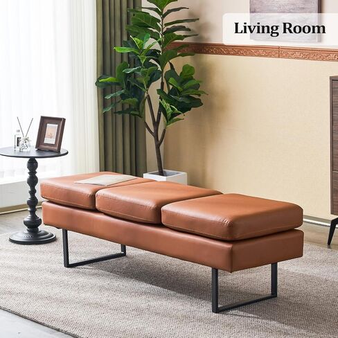 Waiting Room Bench Seating, Salon Reception Chairs 3 Seats Upholstered, 59.5''Heavy Duty Guest Lobby Chairs, Faux Leather Settee, Office Beauty Barbershop Furniture, Cognac in Saudi Arabia
