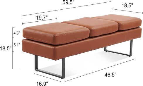 Waiting Room Bench Seating, Salon Reception Chairs 3 Seats Upholstered, 59.5''Heavy Duty Guest Lobby Chairs, Faux Leather Settee, Office Beauty Barbershop Furniture, Cognac in Saudi Arabia