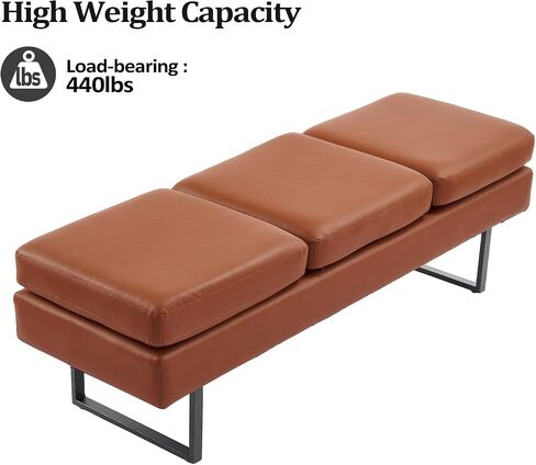 Waiting Room Bench Seating, Salon Reception Chairs 3 Seats Upholstered, 59.5''Heavy Duty Guest Lobby Chairs, Faux Leather Settee, Office Beauty Barbershop Furniture, Cognac in Saudi Arabia