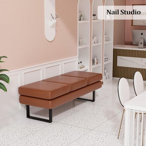 Waiting Room Bench Seating, Salon Reception Chairs 3 Seats Upholstered, 59.5''Heavy Duty Guest Lobby Chairs, Faux Leather Settee, Office Beauty Barbershop Furniture, Cognac in Saudi Arabia