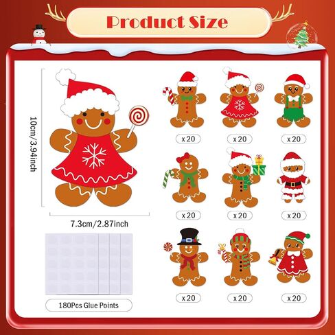 mixteach 180 قطعة الزنجبيل القواطع عيد الميلاد الزنجبيل الرجال ورقة قطع مجسمات 9 أنماط الزنجبيل رجل الفصول الدراسية ديكور مع نقاط الغراء للمدرسة لوحة الإعلانات عيد الميلاد عطلة حزب اللوازم in Kuwait